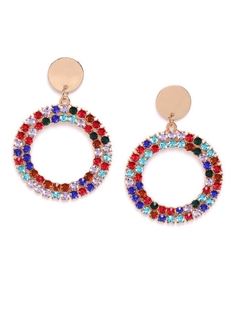 

ELLE Multicoloured Gold-Plated CZ Studded Handcrafted Circular Drop Earrings