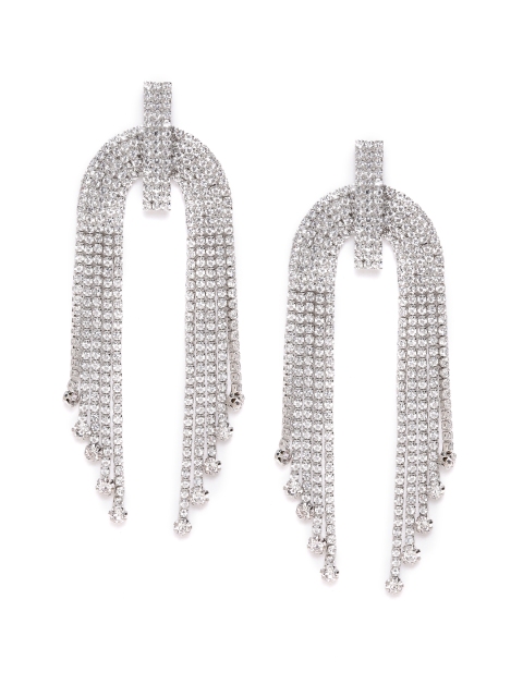 

ELLE Silver-Plated CZ-Studded Handcrafted Chandelier Contemporary Drop Earrings