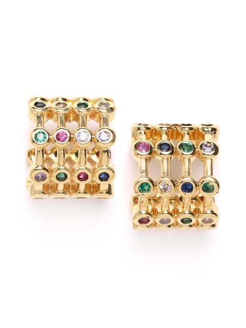 

DIVA WALK EXCLUSIVE Green & Red Gold-Plated CZ Studded Circular Handcrafted Ear Cuffs