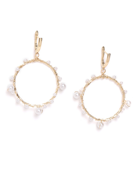 

DIVA WALK EXCLUSIVE White & Gold-Plated Beaded Circular Handcrafted Drop Earrings