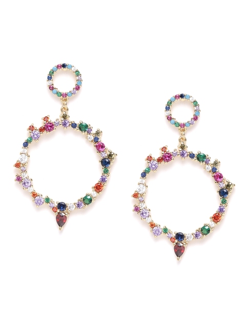 

DIVA WALK EXCLUSIVE Multicoloured Gold-Plated CZ Studded Circular Handcrafted Drop Earrings