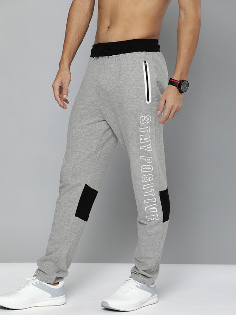 

HERE&NOW Men Grey Melange Solid Straight Fit Track Pants With Printed Detailing