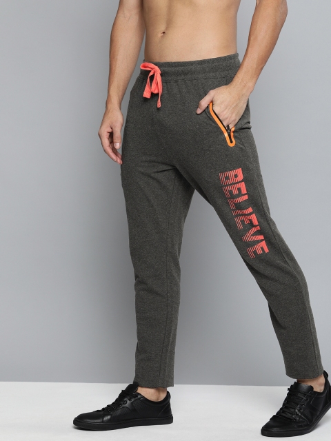 

HERE&NOW Men's Charcoal and Orange Printed Track Pants