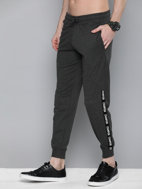 

HERE&NOW Men Charcoal Grey Solid Regular Fit Cropped Joggers with Side Tape Detail