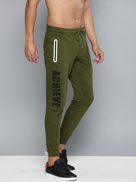 

HERE&NOW Men Olive Green Straight Fit Printed Joggers