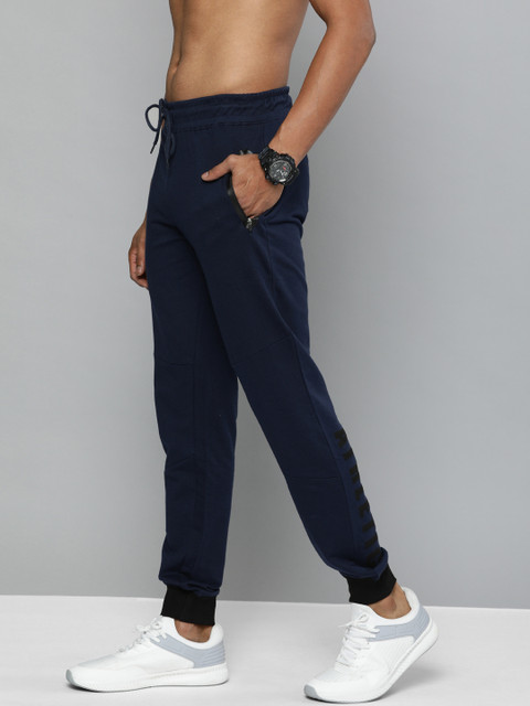

HERE&NOW Men Navy Blue Solid Regular Fit Joggers With Printed Detail