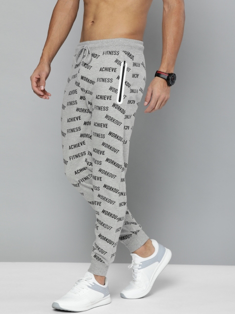 

HERE&NOW Men Grey Melange & Black Printed Straight Fit Joggers