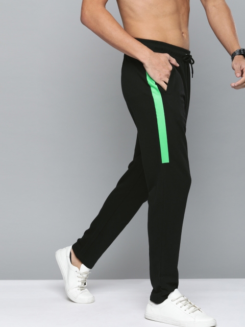 

HERE&NOW Men Black Solid Track Pants with Colourblocked Detail