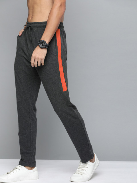 

HERE&NOW Men Charcoal Grey Solid Track Pants with Colourblocked Detail