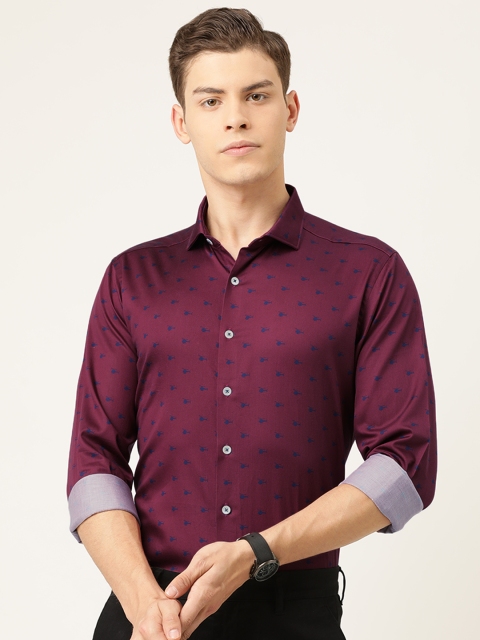 

SIMON CARTER LONDON Men Burgundy Slim Fit Printed Smart Casual Shirt