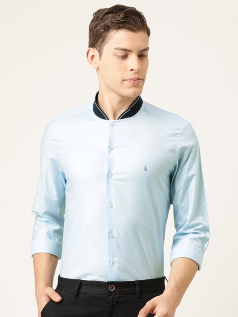 

SIMON CARTER LONDON Men Blue Slim Fit Self Design Smart Casual Shirt
