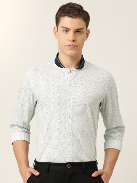 

SIMON CARTER LONDON Men White & Blue Slim Fit Printed Smart Casual Shirt