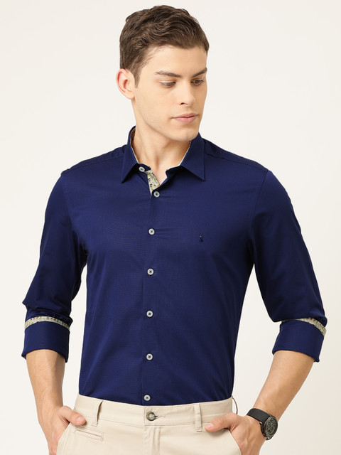 

SIMON CARTER LONDON Men Navy Blue Slim Fit Solid Smart Casual Shirt