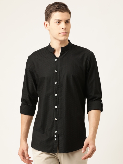 

SIMON CARTER LONDON Men Black Slim Fit Self Design Casual Shirt