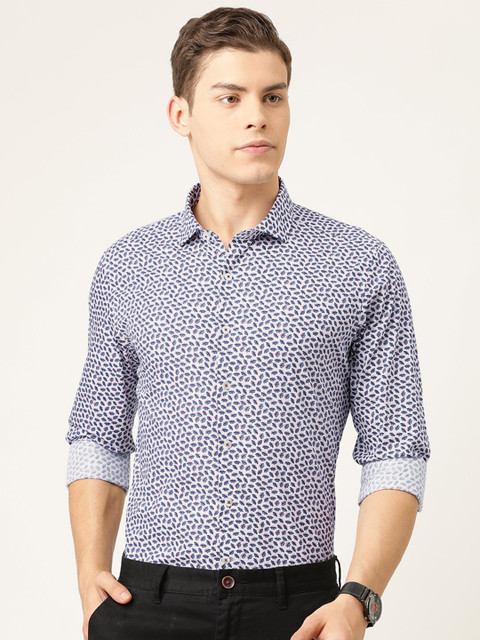 

SIMON CARTER LONDON Men White & Blue Slim Fit Printed Smart Casual Shirt