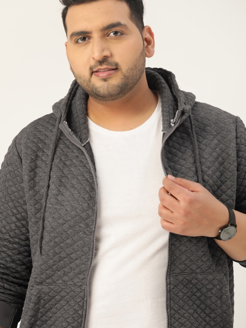

Sztori Men Plus Size Charcoal Grey Solid Hooded Quilted Jacket