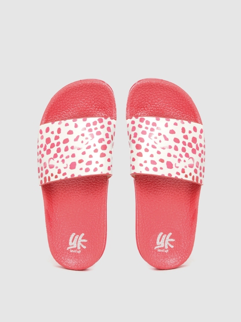 

YK Girls White & Pink Abstract Printed Sliders