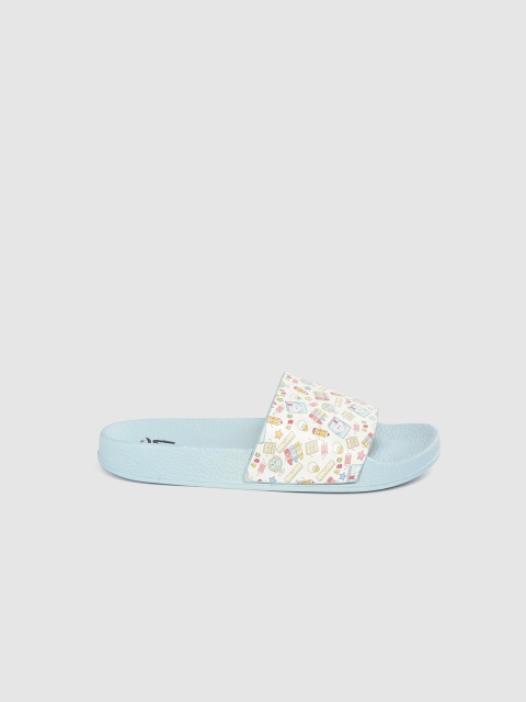 

YK Girls White & Blue Printed Sliders