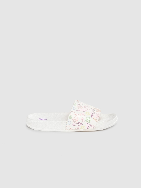 

YK Girls White Printed Sliders