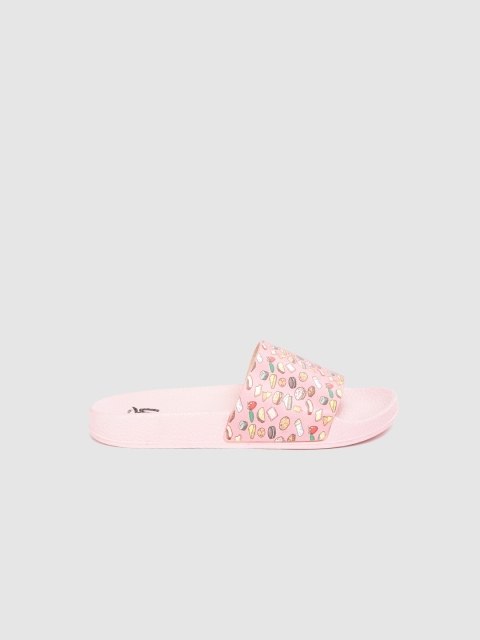 

YK Girls Pink & White Food Print Sliders