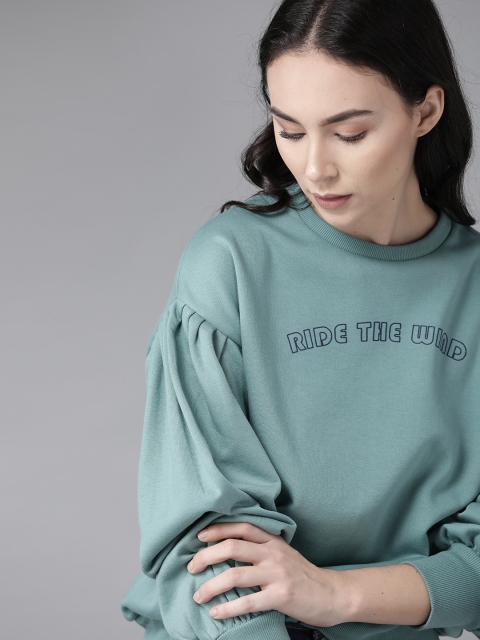 

Roadster Women Blue Printed Detail Puff Sleeved Sweatshirt