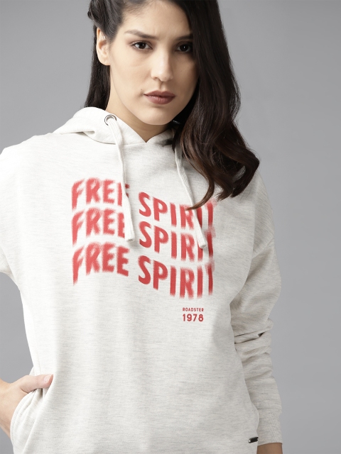 

Roadster Women Off-White & Red Printed Hooded Sweatshirt