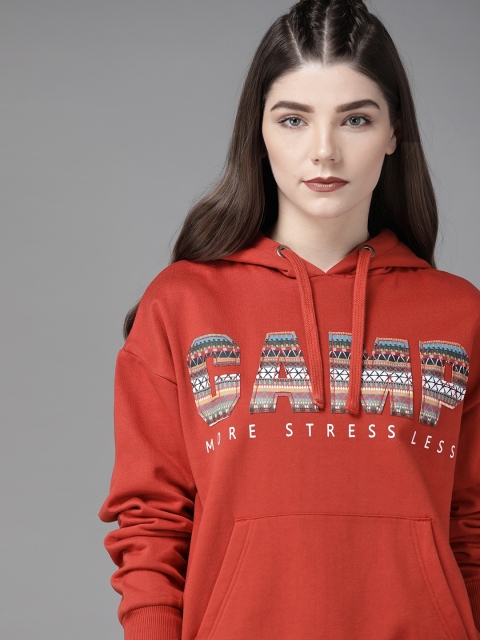 

Roadster Women Red & White Printed Hooded Sweatshirt