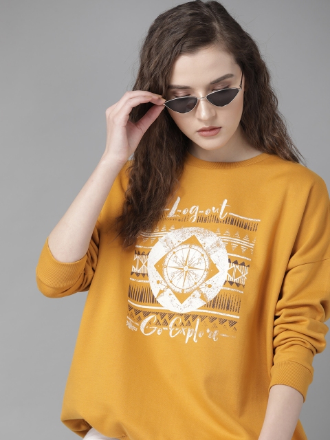 

Roadster Women Mustard Yellow & White Printed Sweatshirt