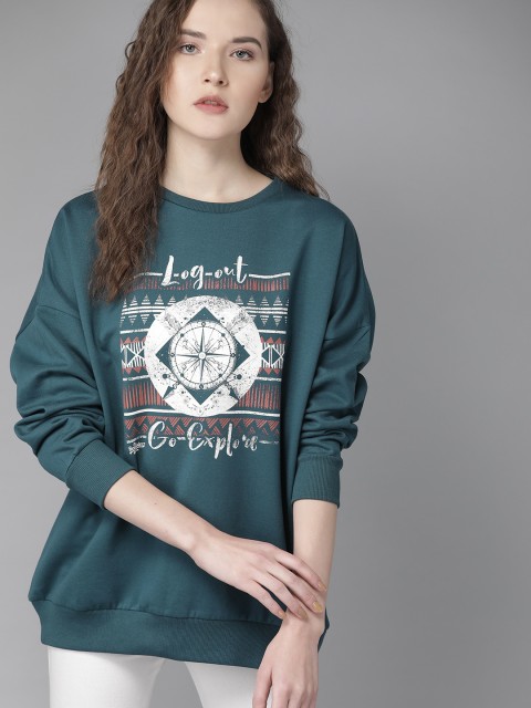 

Roadster Women Teal Blue & White Printed Sweatshirt