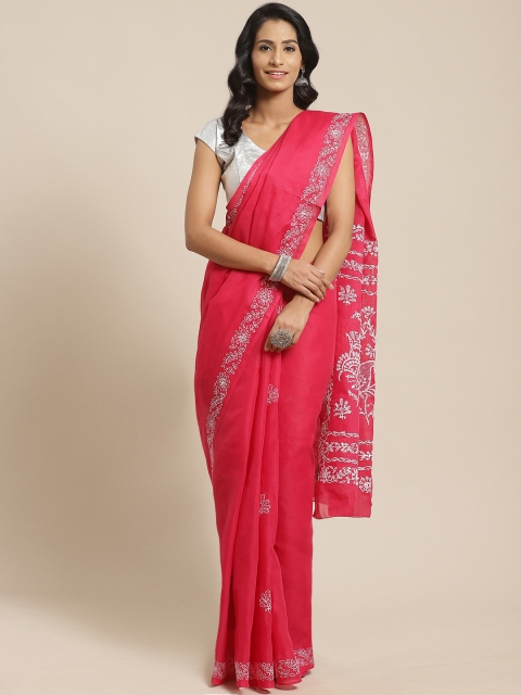 

ADA Magenta & White Chikankari Embroidered Sustainable Saree