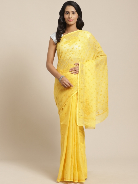 

ADA Yellow Kota Chikankari Embroidered Sustainable Saree
