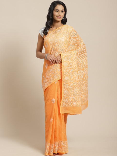 

ADA Mustard Yellow & White Kota Chikankari Embroidered Sustainable Saree