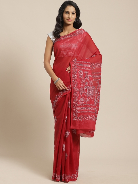

ADA Maroon & White Chikankari Embroidered Sustainable Saree