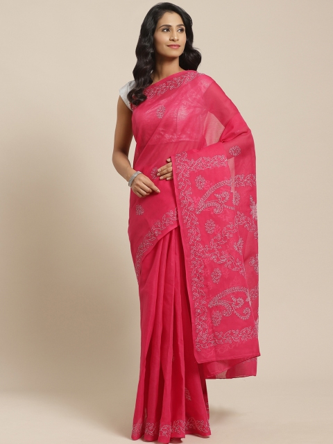 

ADA Magenta & Grey Pure Cotton Chikankari Work Embroidered Sustainable Saree