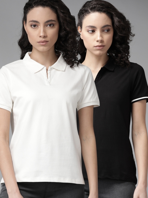 

Roadster Women Pack of 2 Solid Polo Collar T-shirt, White