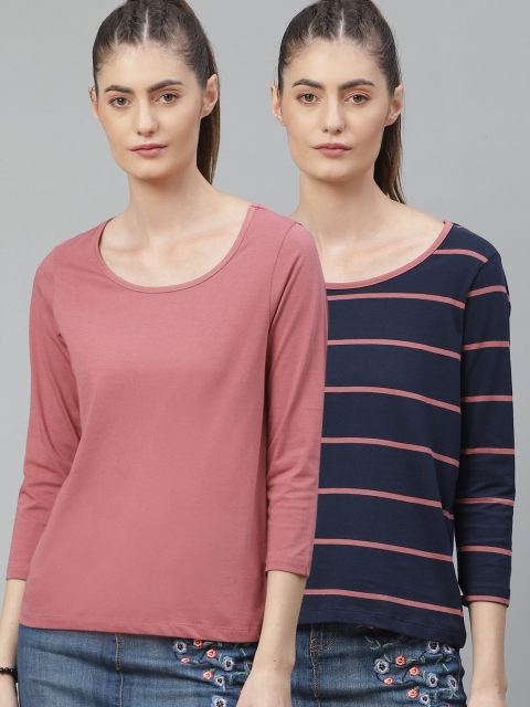 

Roadster Women Pink Solid Round Neck T-shirt