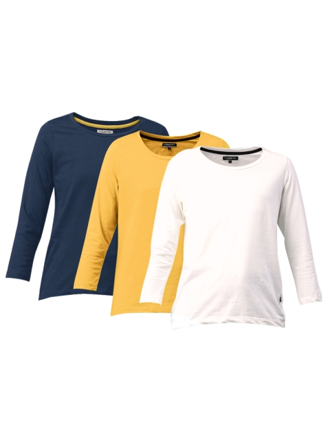 

Roadster Women Pack of 3 Pure Cotton Solid Round Neck Pure Cotton T-shirts, Mustard