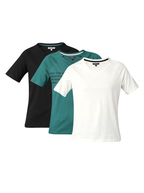 

Roadster Women Pack of 3 Round Neck Pure Cotton T-shirts, Off white
