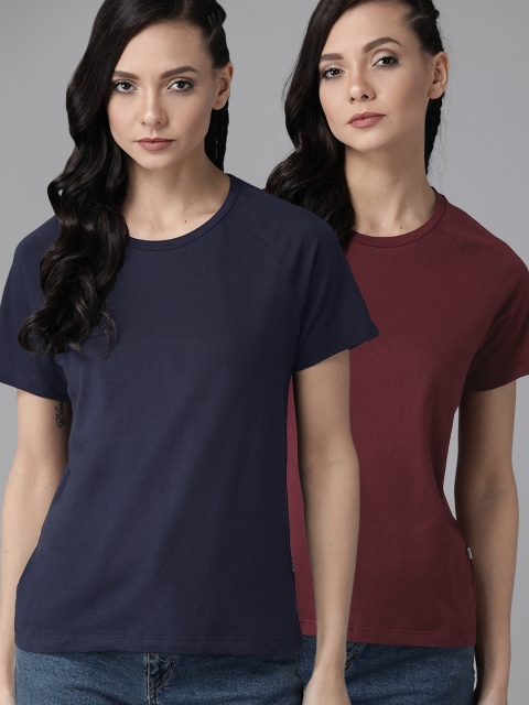

Roadster Women Pack of 2 Pure Cotton T-shirts, Navy blue