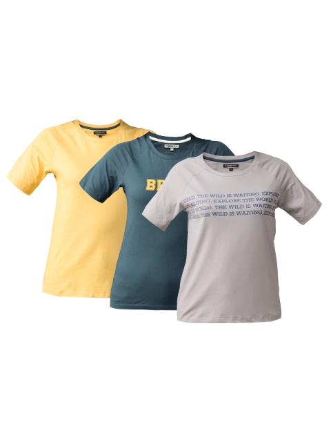 

Roadster Women Pack Of 3 Round Neck Pure Cotton T-shirts, Grey