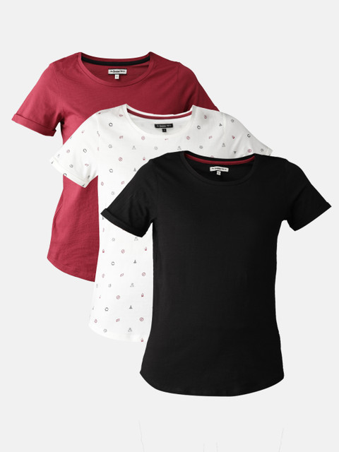 

Roadster Women Pack of 3 Pure Cotton T-shirts, Black