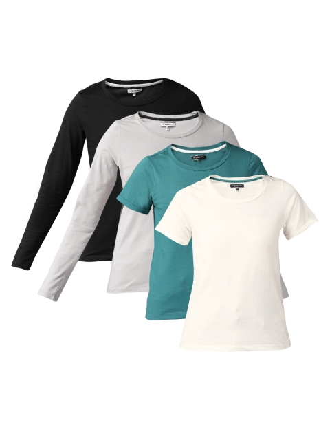 

Roadster Women Pack of 4 Solid Round Neck Pure Cotton T-shirt, Off white