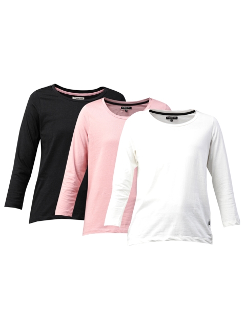 

Roadster Women Pack of 3 Pure Cotton Solid Round Neck Pure Cotton T-shirts, Pink