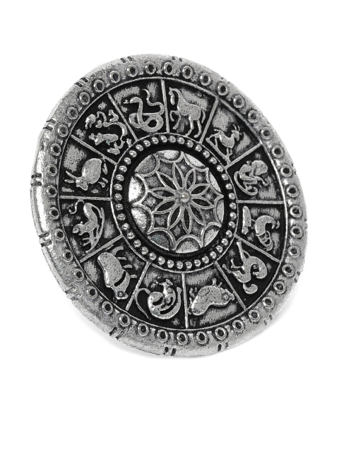 

VIDRUKARIH Oxidized Silver-Plated Circular Tribal Adjustable Ring