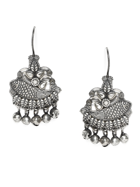 

VIDRUKARIH Silver-Plated Animal Shaped Oxidised Drop Earrings