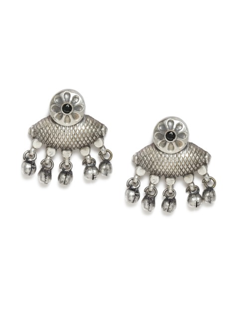 

VIDRUKARIH Silver-Plated Quirky Oxidised Drop Earrings