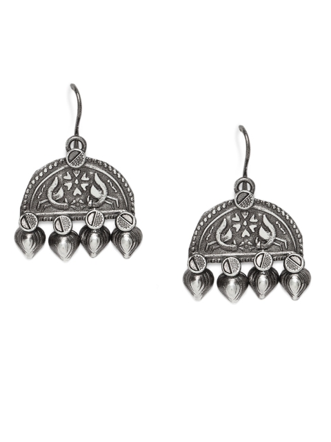 

VIDRUKARIH Silver-Plated Classic Oxidised Drop Earrings