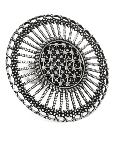 

VIDRUKARIH Oxidized Silver-Plated Circular Adjustable Ring
