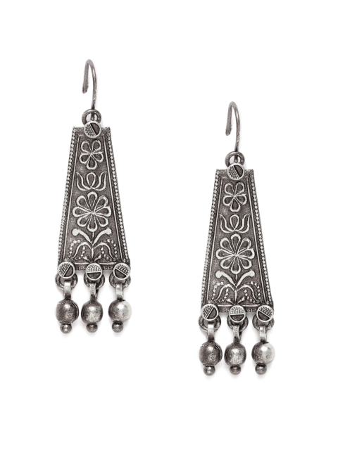 

VIDRUKARIH Silver-Toned & Black Silver Plated Classic Drop Earrings