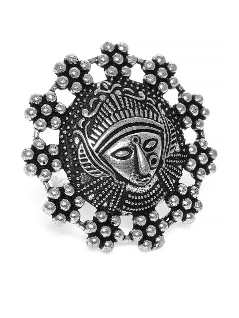 

VIDRUKARIH Oxidized Silver-Plated Circular Tribal Adjustable Ring